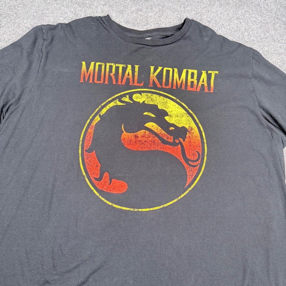 Mortal Kombat Klassic Mens 2XL Black Graphic T-Shirt Dragon Logo Warner Bros
